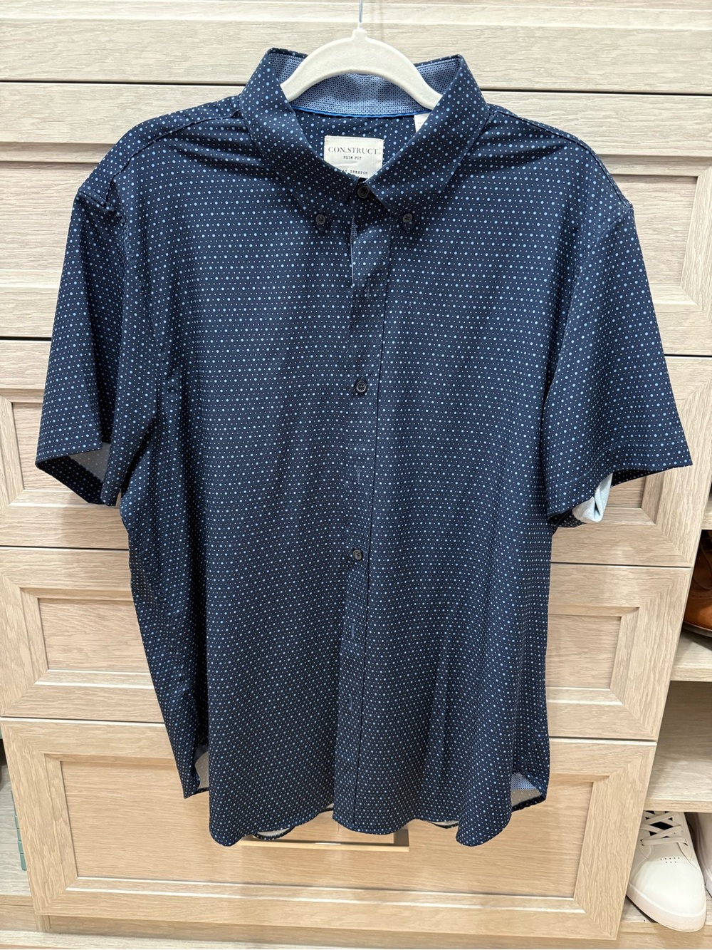 Construct Short-Sleeve Navy Microdot Button-Down Shirt